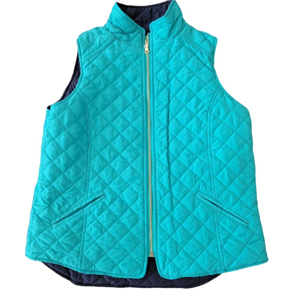 Tracy‎ Negoshian Amelia Vest Reversible Quilted Navy / Turquoise Womens Medium - Picture 3 of 10